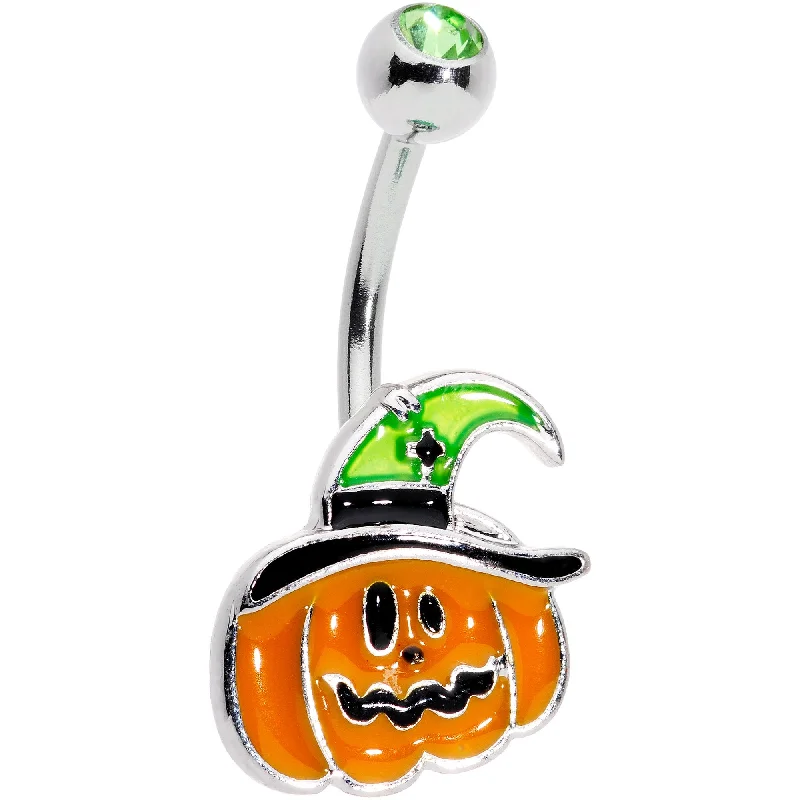 Beautiful Belly Rings for Special Occasions -Green Gem Spider Jack O Lantern Belly Ring