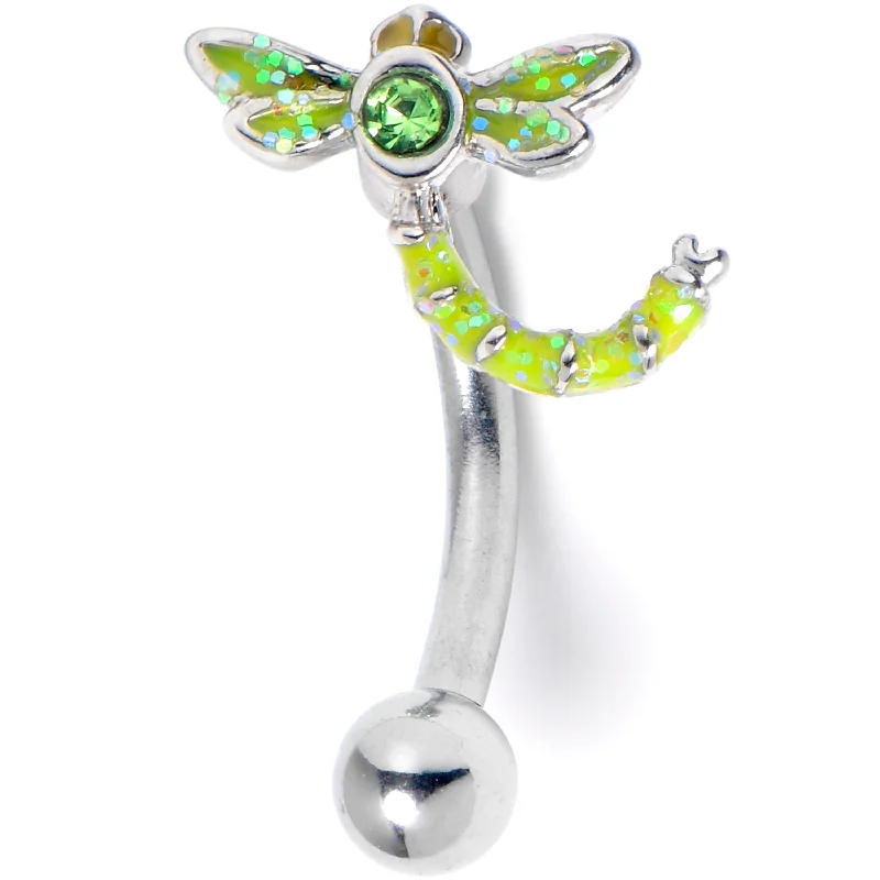 Women's Earrings – Elegant Designs for Every Personality--16 Gauge 5/16 Green Gem Glitter Dragonfly Curved Eyebrow Ring Women's Earrings – Elegant Designs for Every Personality--16 Gauge 5/16 Green Gem Glitter Dragonfly Curved Eyebrow Ring