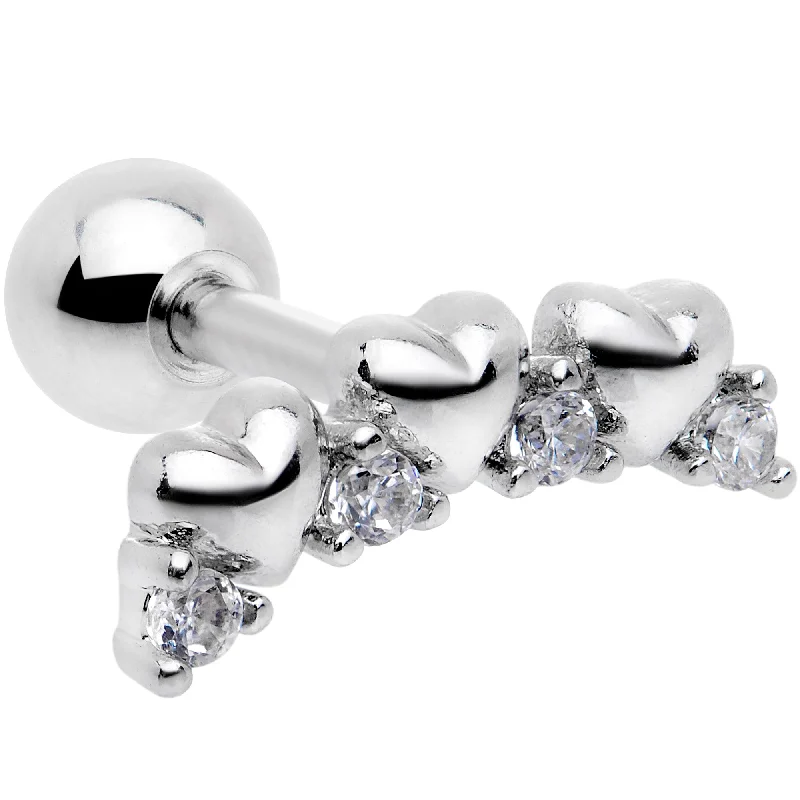 Women's Earrings – Elegant Designs for Every Personality--16 Gauge 1/4 Clear CZ Gem Tiny Hearts Cartilage Tragus Earring