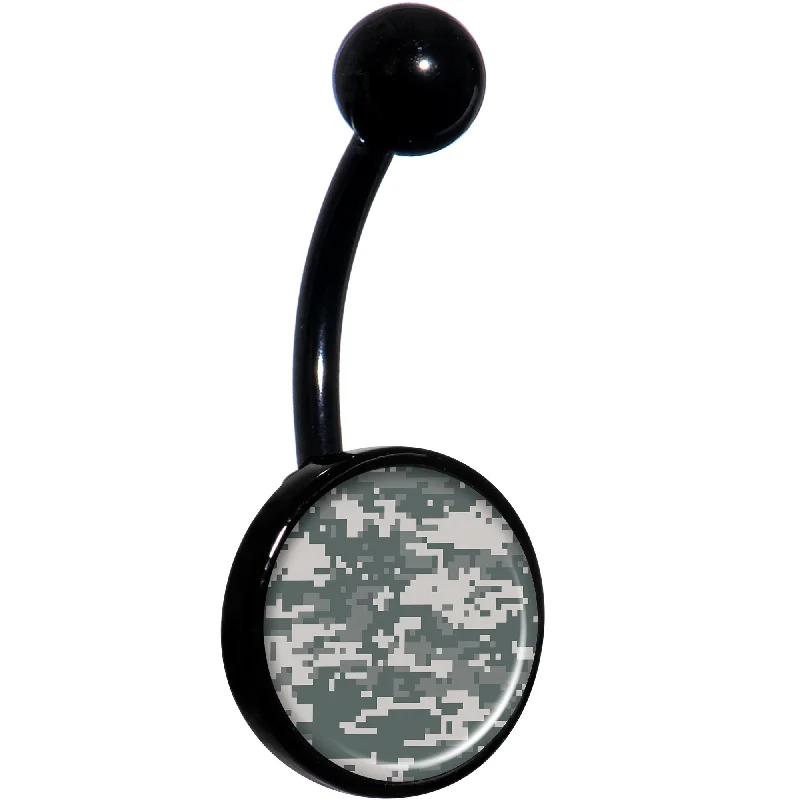 Designer Belly Rings for Bold Looks -Digital Camo Print Black Belly Ring