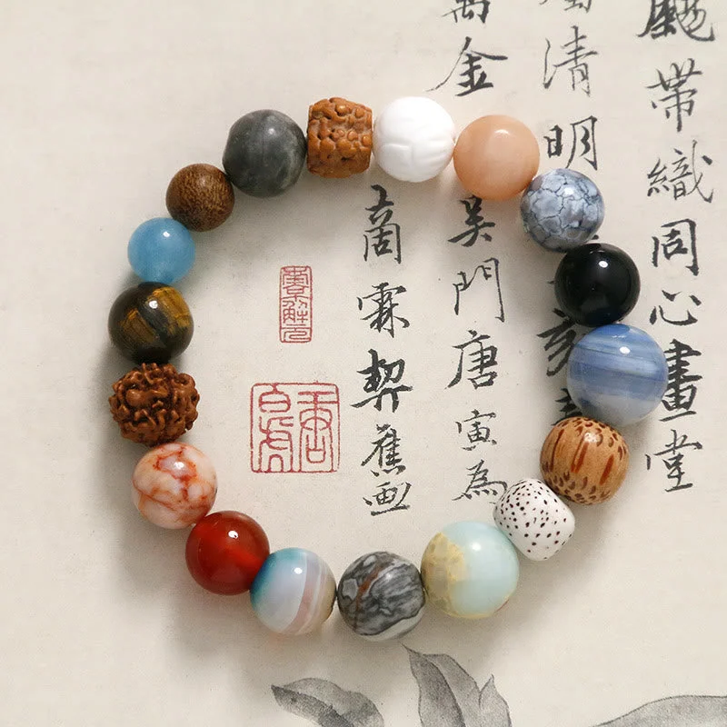 Women's Bangles with Raised Detailing-Buddha Stones Natural Bodhi Seed Crystal Stone Agate Keep Away Evil Spirits Bracelet