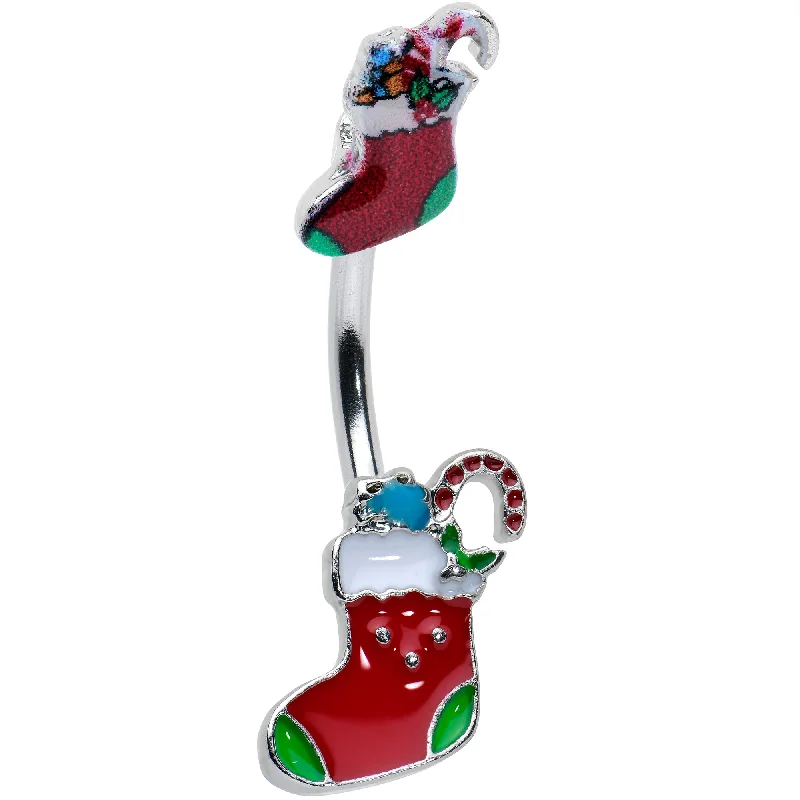 Stunning Belly Rings with Sparkling Stones -Merry Christmas Stockings Red Green Double Mount Belly Ring Stunning Belly Rings with Sparkling Stones -Merry Christmas Stockings Red Green Double Mount Belly Ring
