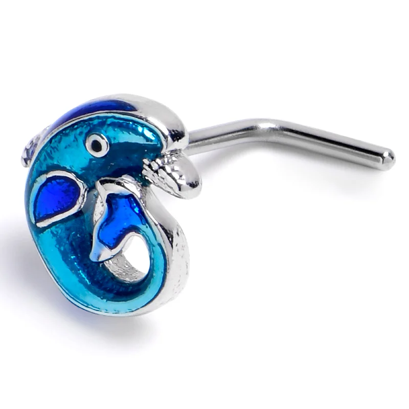 Trendy Nose Rings with Personalized Details -20 Gauge 7mm Dolphin Blue Beauty L Shape Nose Ring Trendy Nose Rings with Personalized Details -20 Gauge 7mm Dolphin Blue Beauty L Shape Nose Ring