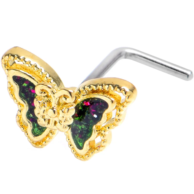 Gold Hoop Nose Rings -20 Gauge 7mm Vitrail Gem Classic Butterfly Golden L Shape Nose Ring Gold Hoop Nose Rings -20 Gauge 7mm Vitrail Gem Classic Butterfly Golden L Shape Nose Ring