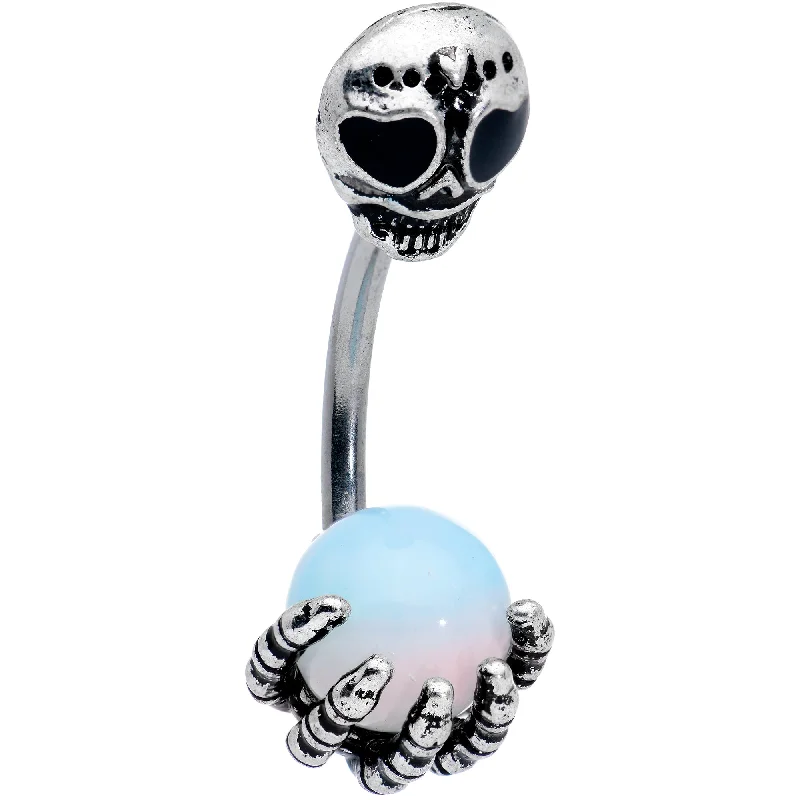 Beautiful Belly Rings with Dazzling Stones -White Orb Skeleton Treasure Halloween Double Mount Belly Ring