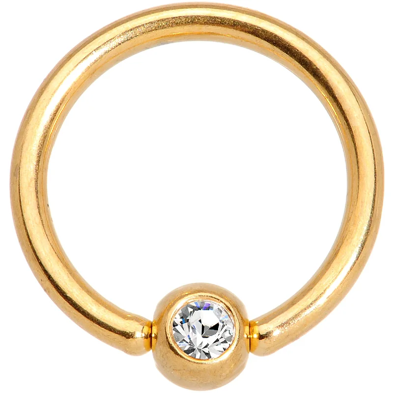 Custom Lip Rings with Unique Designs16 Gauge 5/16 Clear Gem Gold Tone Anodized BCR Captive Ring