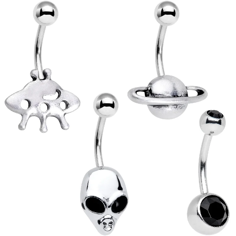 Trendy Belly Rings for Bold and Creative Fashion -Black Gem Cosmic Treasure Trove Belly Ring Set of 4 Trendy Belly Rings for Bold and Creative Fashion -Black Gem Cosmic Treasure Trove Belly Ring Set of 4
