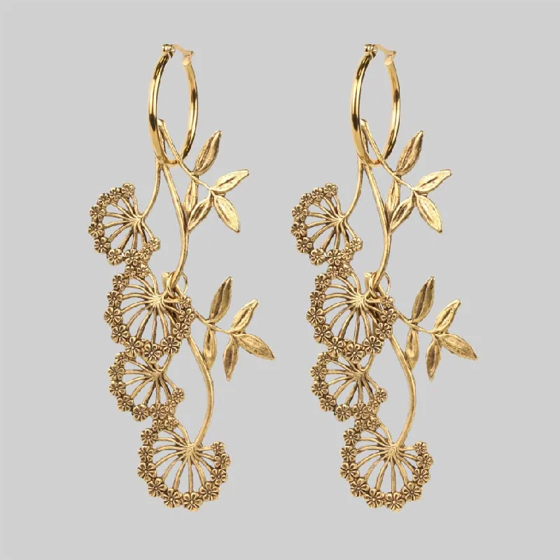 Women's Earrings – Elegant Designs for Every Personality--AELLA. Floral Drop Hoop Earrings - Gold Women's Earrings – Elegant Designs for Every Personality--AELLA. Floral Drop Hoop Earrings - Gold