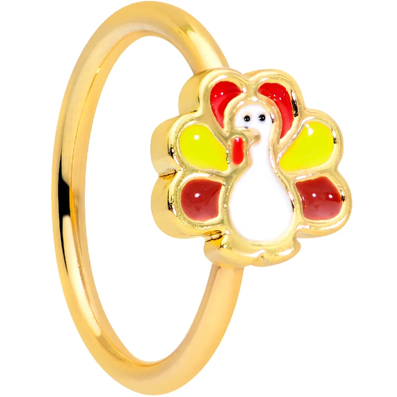 Stunning Nose Rings with Precious Stones -18 Gauge 3/8 Gold Tone Turkey Time Thanksgiving Nose Hoop Stunning Nose Rings with Precious Stones -18 Gauge 3/8 Gold Tone Turkey Time Thanksgiving Nose Hoop