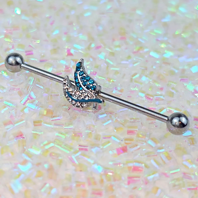 Women's Earrings – Elegant Designs for Every Personality--14 Gauge Clear Blue Gem Lovely Leaves Industrial Barbell 38mm Women's Earrings – Elegant Designs for Every Personality--14 Gauge Clear Blue Gem Lovely Leaves Industrial Barbell 38mm