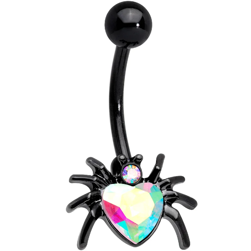 Stunning Belly Rings for Unique Looks -Aurora Gem Black Halloween Heart Spider Belly Ring Stunning Belly Rings for Unique Looks -Aurora Gem Black Halloween Heart Spider Belly Ring
