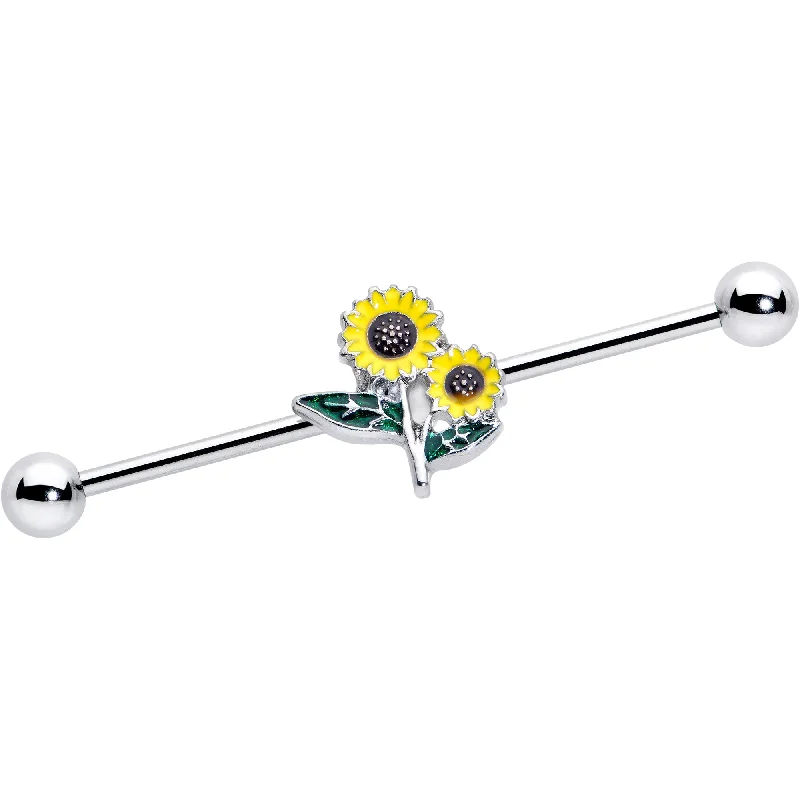 Women's Earrings – Elegant Designs for Every Personality--14 Gauge Cheery Inlay Sunflowers Industrial Barbell 38mm Women's Earrings – Elegant Designs for Every Personality--14 Gauge Cheery Inlay Sunflowers Industrial Barbell 38mm