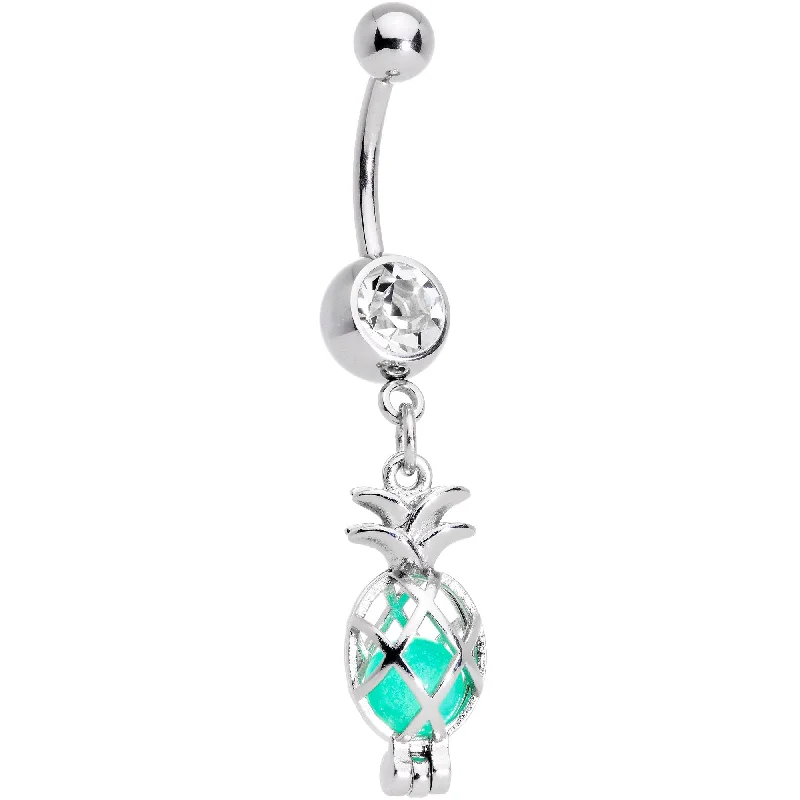 Comfortable Belly Rings with Smooth Texture -Clear Gem Glow in the Dark Pineapple Dangle Belly Ring Comfortable Belly Rings with Smooth Texture -Clear Gem Glow in the Dark Pineapple Dangle Belly Ring