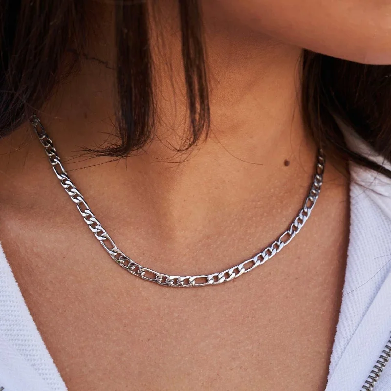 Shop Classic Women's  Necklaces & Pendants with a Modern Twist-Figaro Link Necklace in White Gold - 4mm