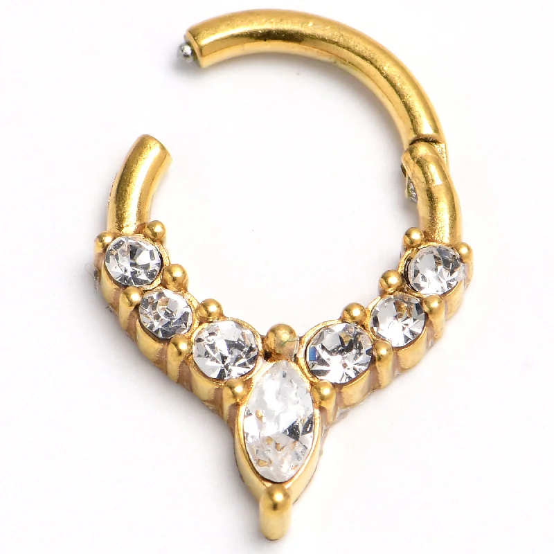 Nose Rings for Edgy Looks -16 Gauge 5/16 Gold Tone Front Facing Marquise CZ Precision Hinge Closure Segment Ring Nose Rings for Edgy Looks -16 Gauge 5/16 Gold Tone Front Facing Marquise CZ Precision Hinge Closure Segment Ring