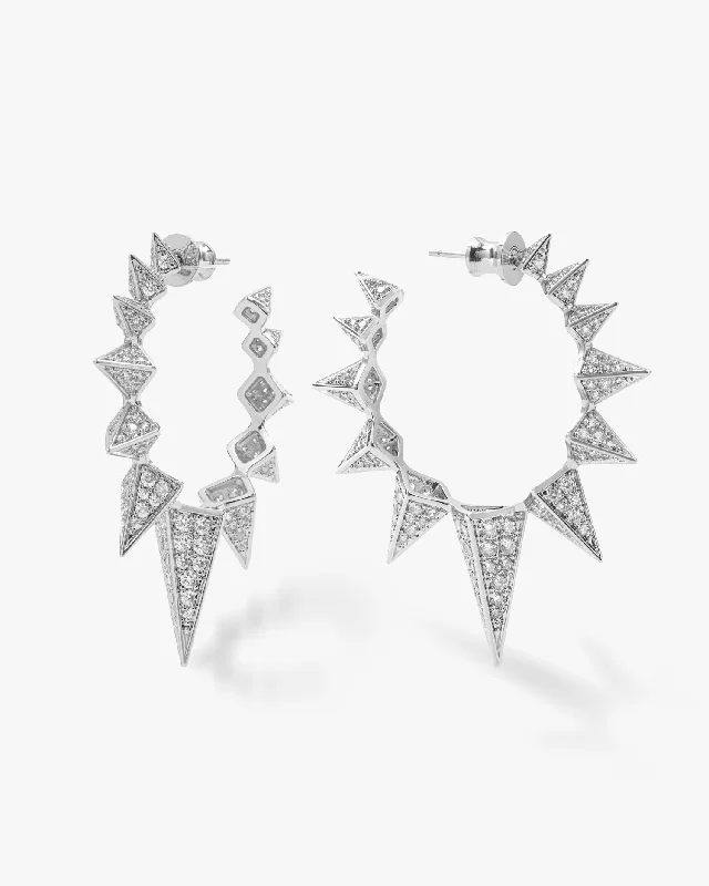 Women's Earrings – Elegant Designs for Every Personality--Mama Gabriella Pavé Spiked Hoops - Silver|White Diamondettes Women's Earrings – Elegant Designs for Every Personality--Mama Gabriella Pavé Spiked Hoops - Silver|White Diamondettes