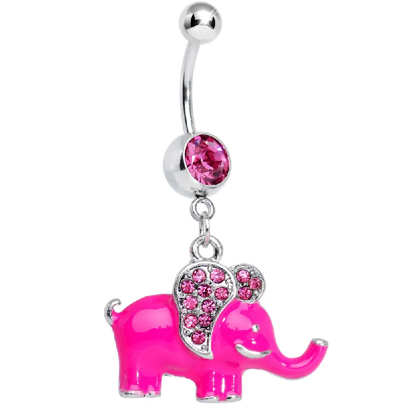Classic Belly Rings for Subtle Style -Pink Gem Glamorous Pink Elephant Dangle Belly Ring Classic Belly Rings for Subtle Style -Pink Gem Glamorous Pink Elephant Dangle Belly Ring
