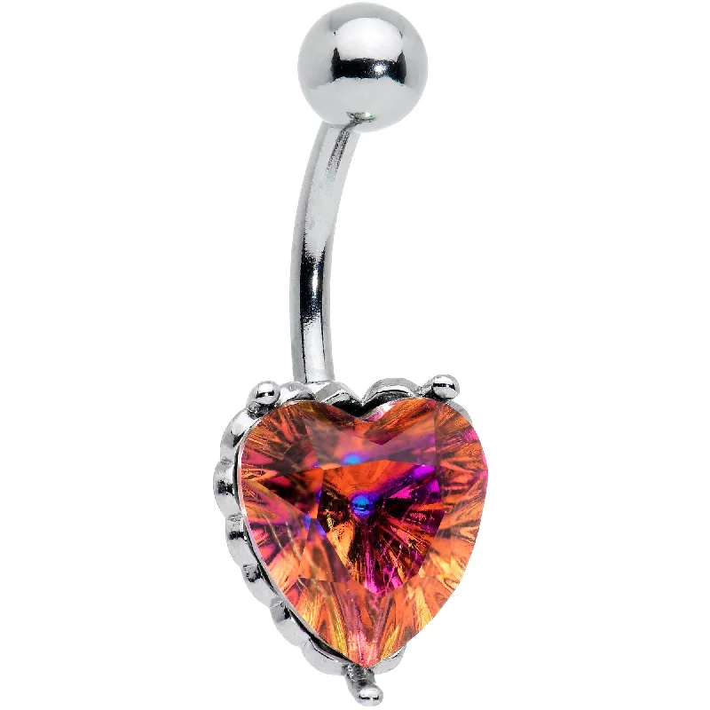 Trendy Belly Rings with Shiny Stones -Pink CZ Gem Great Big Heart Valentines Day Belly Ring Trendy Belly Rings with Shiny Stones -Pink CZ Gem Great Big Heart Valentines Day Belly Ring