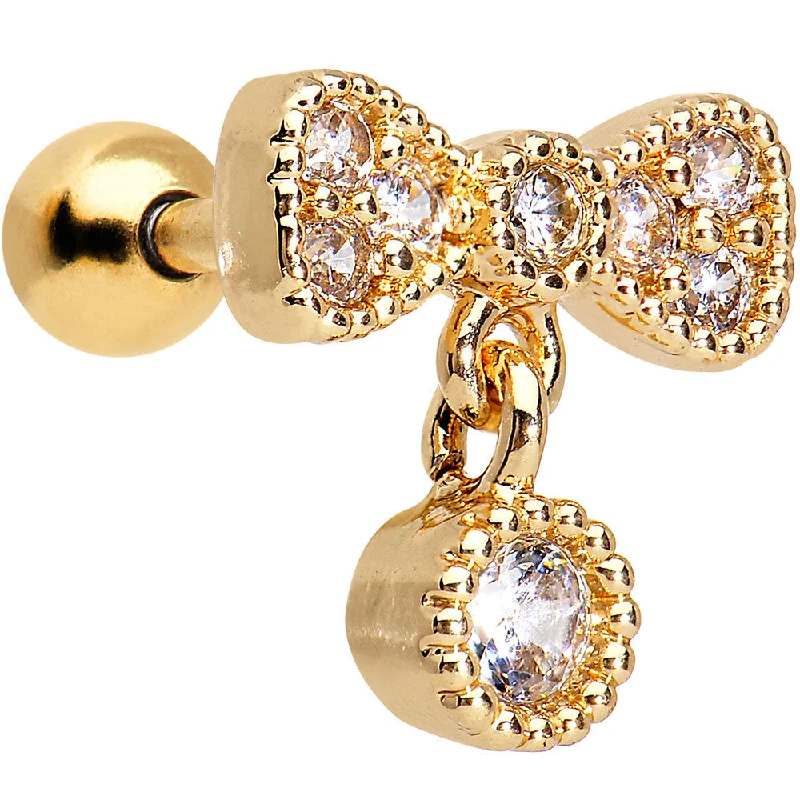 Women's Earrings – Elegant Designs for Every Personality--16 Gauge Gold Anodized Stainless Steel CZ Bow Tragus Earring