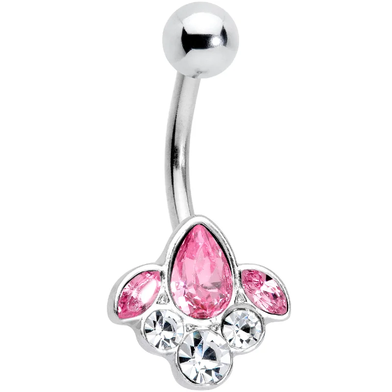 Beautiful Belly Rings with Shiny Detail -Clear Pink Gem Classic Cluster Belly Ring