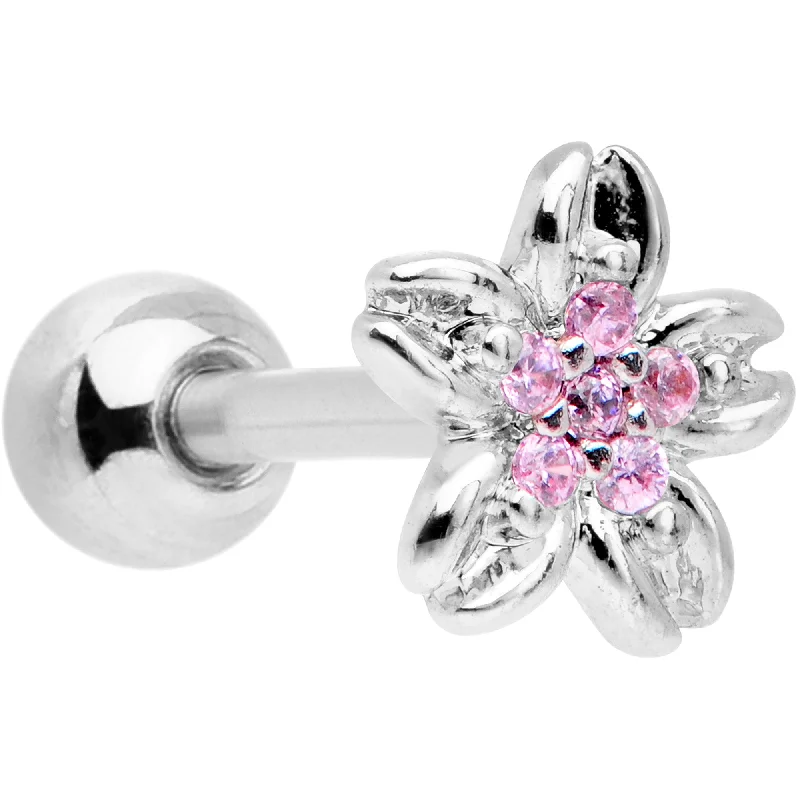 Women's Earrings – Elegant Designs for Every Personality--16 Gauge 1/4 Pink Gem Center Flower Cartilage Tragus Earring Women's Earrings – Elegant Designs for Every Personality--16 Gauge 1/4 Pink Gem Center Flower Cartilage Tragus Earring