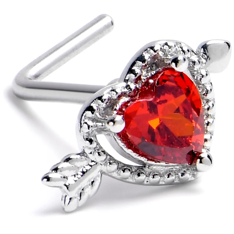 Nose Rings with Emerald Stones -20 Gauge 1/4 Red CZ Gem Fusion of Love L Shape Nose Ring