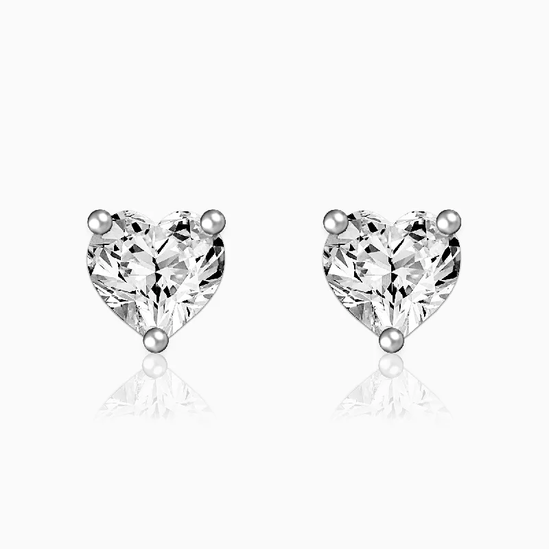 Women's Earrings – Elegant Designs for Every Personality--Silver Solitaire Heart Studs Women's Earrings – Elegant Designs for Every Personality--Silver Solitaire Heart Studs