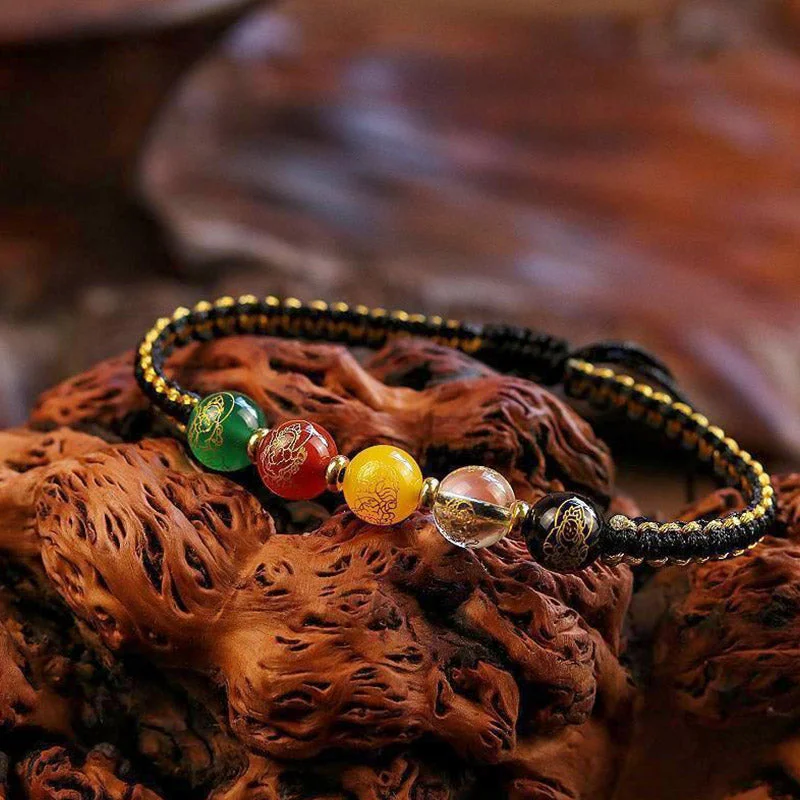 Fashionable Bracelets for Men with Multicolored Beads-Buddha Stones Five Directions Gods of Wealth Agate Handmade Protection String Braid Bracelet