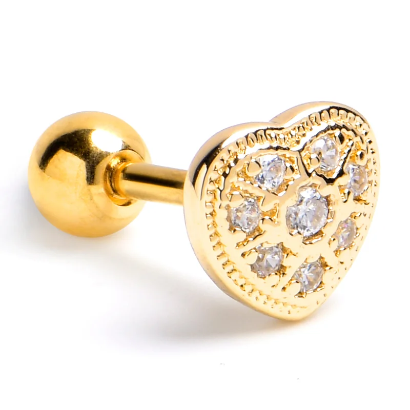 Women's Earrings – Elegant Designs for Every Personality--16 Gauge 1/4 Clear CZ Gem Gold Tone Ultra Luxe Heart Cartilage Earring