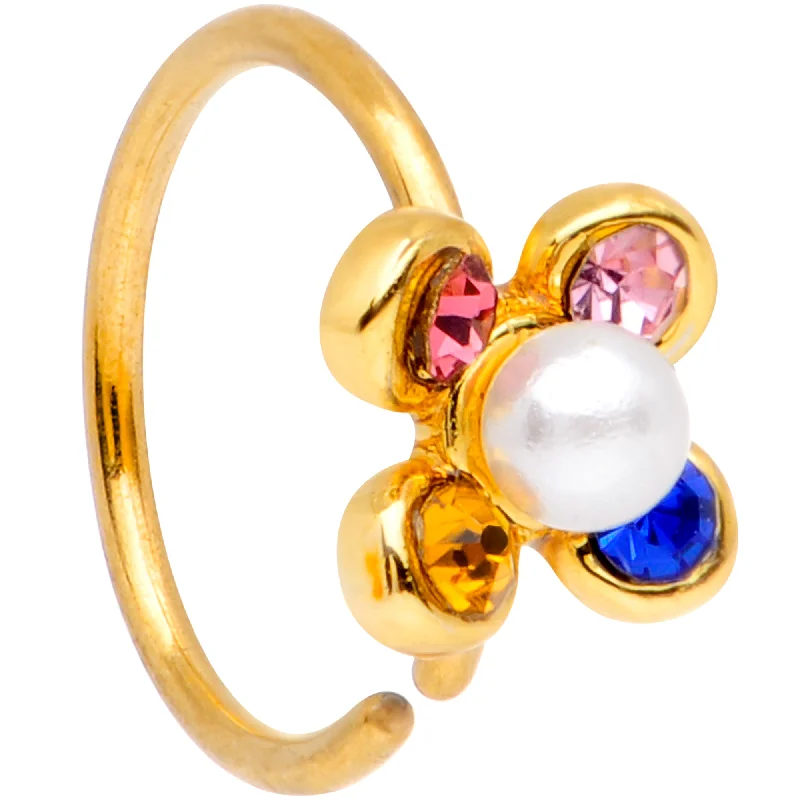 Nose Rings with Moonstone Charm -20 Gauge 5/16 Pink Blue Gem Gold Tone Flower Nose Hoop Nose Rings with Moonstone Charm -20 Gauge 5/16 Pink Blue Gem Gold Tone Flower Nose Hoop