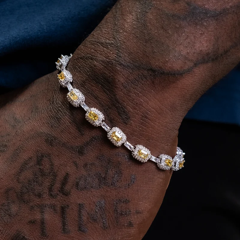 Bracelet Sets for Men-Iced Canary Cushion Cut Bracelet
