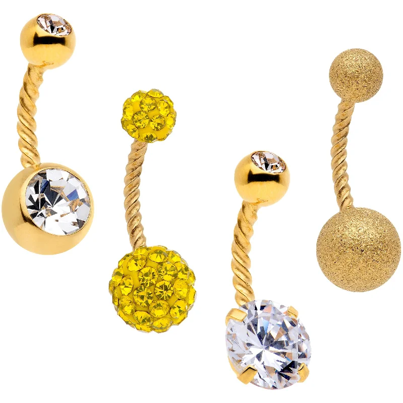 Custom Belly Rings for Personal Flair -Clear Yellow Gem Totally Twisted Belly Ring Set of 4 Custom Belly Rings for Personal Flair -Clear Yellow Gem Totally Twisted Belly Ring Set of 4