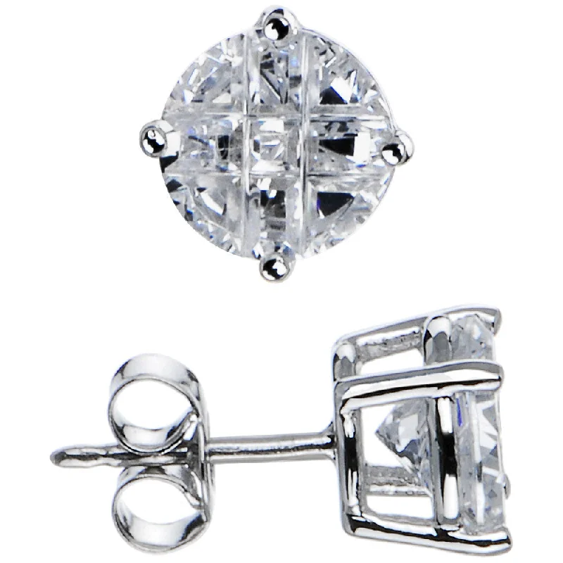 Women's Earrings – Elegant Designs for Every Personality--Sterling Silver 1.90 ct 9-Segment Cubic Zirconia Stud Earrings
