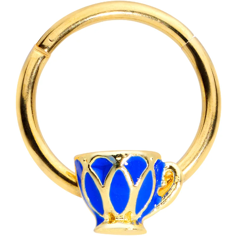 Lip Rings for Every Fashion Style16 Gauge 3/8 Gold Tone Blue Teacup Septum Clicker