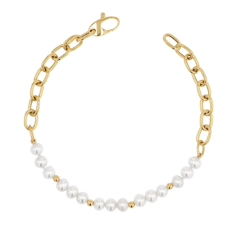 Beaded Bracelets with Gold Accents for Men-Pearl and Chain Link Bracelet