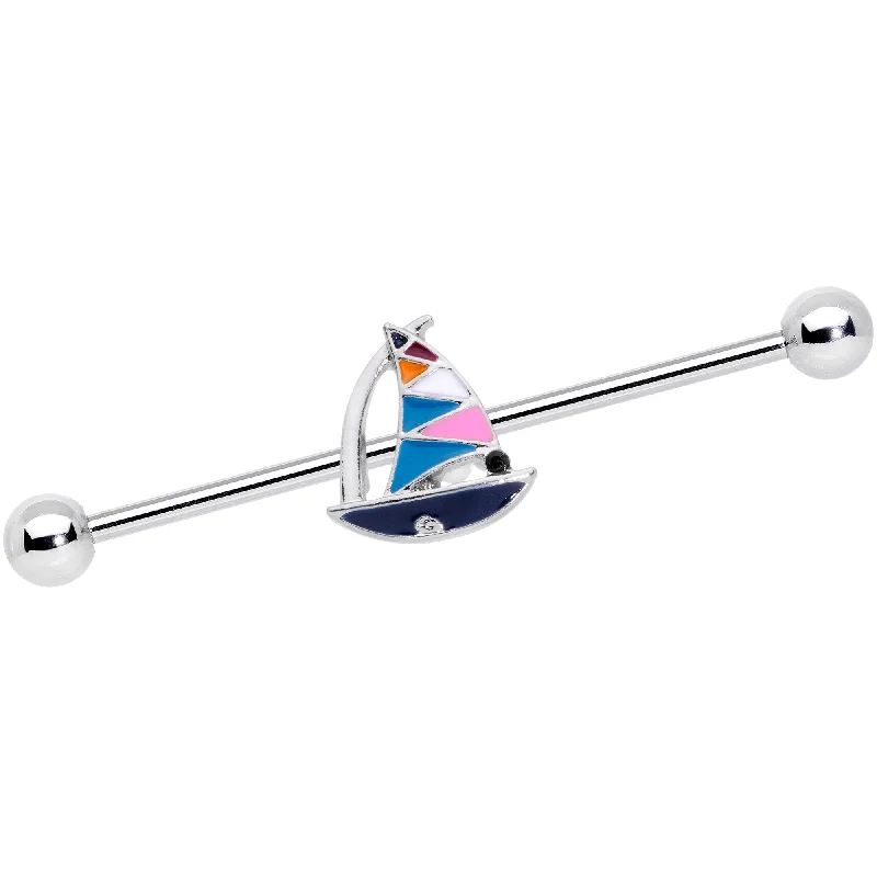 Women's Earrings – Elegant Designs for Every Personality--14 Gauge Black Gem Pink Teal Nautical Sailboat Industrial Barbell 38mm