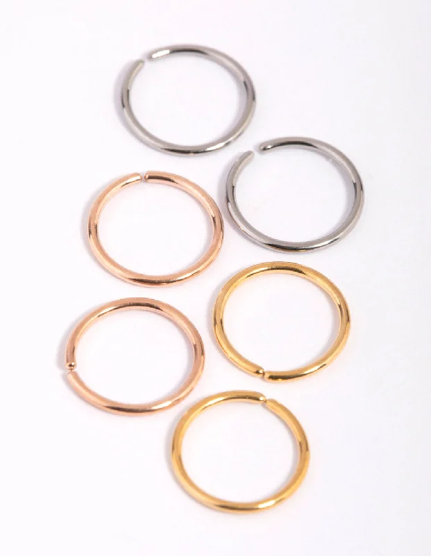 Gold Nose Rings -Titanium Nose Ring 6-Pack