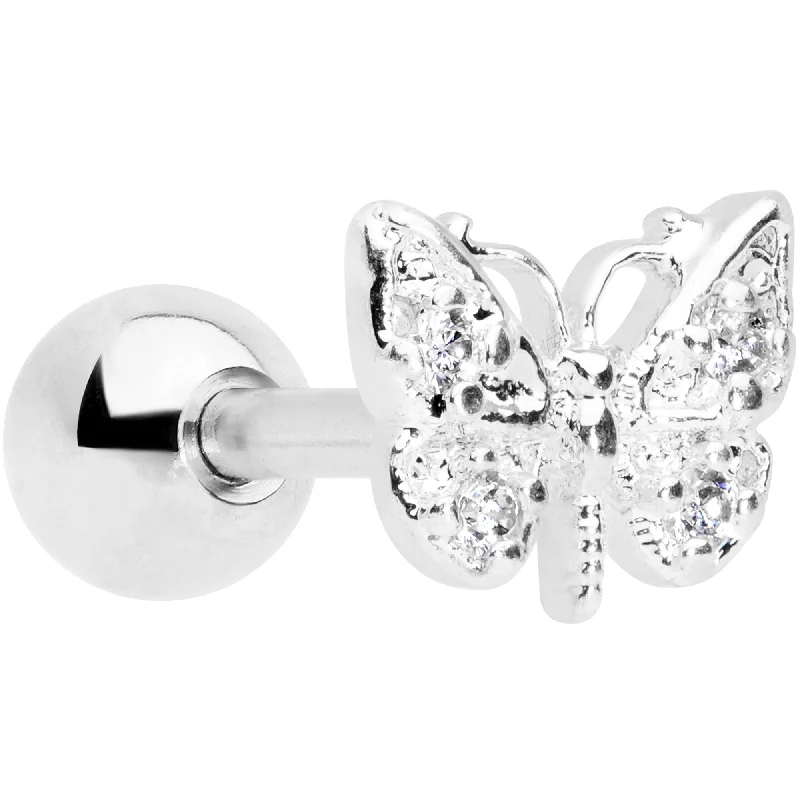 Women's Earrings – Elegant Designs for Every Personality--16 Gauge 1/4 Clear Gem Butterfly Cartilage Tragus Earring