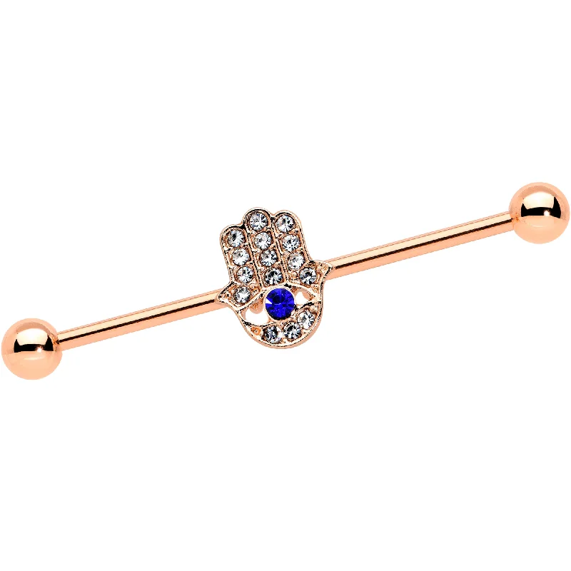 Women's Earrings – Elegant Designs for Every Personality--14 Gauge Blue Gem Rose Gold Tone Hamsa Hand Eye Industrial Barbell 38mm Women's Earrings – Elegant Designs for Every Personality--14 Gauge Blue Gem Rose Gold Tone Hamsa Hand Eye Industrial Barbell 38mm