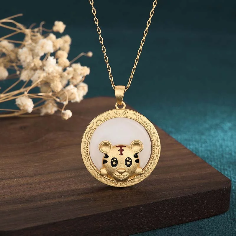 Shop Classic Women's Necklaces & Pendants with a Modern Twist-Buddha Stones White Jade Year of the Tiger Blessing Necklace Shop Classic Women's Necklaces & Pendants with a Modern Twist-Buddha Stones White Jade Year of the Tiger Blessing Necklace
