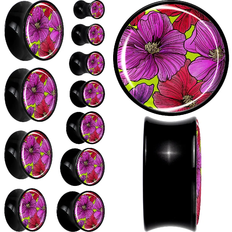 Women's Earrings – Elegant Designs for Every Personality--Blossom Creation Tropical Floral Flowers Black Acrylic Saddle Plug Set