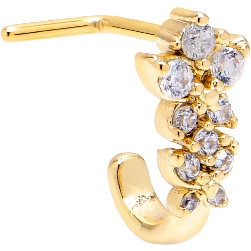 Stylish Nose Rings with Gemstone Accents -20 Gauge 7mm Clear Gem Gold Tone Flower Duo Faux Hoop L Shape Nose Ring Stylish Nose Rings with Gemstone Accents -20 Gauge 7mm Clear Gem Gold Tone Flower Duo Faux Hoop L Shape Nose Ring