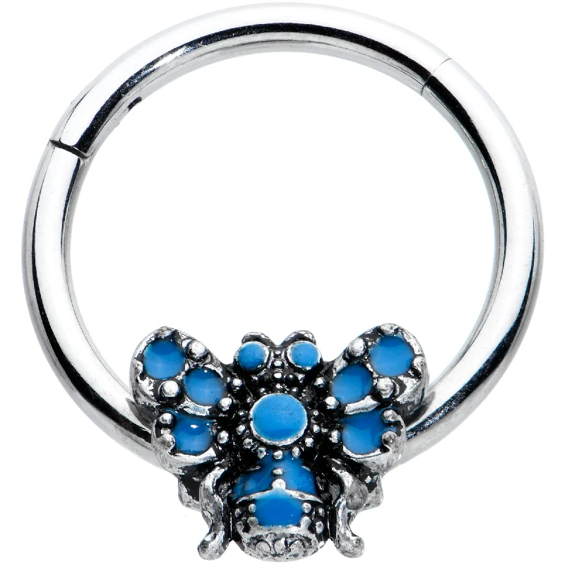 Adjustable Hoop Nose Rings -16 Gauge 3/8 Blue Textured Butterfly Hinged Segment Ring Adjustable Hoop Nose Rings -16 Gauge 3/8 Blue Textured Butterfly Hinged Segment Ring