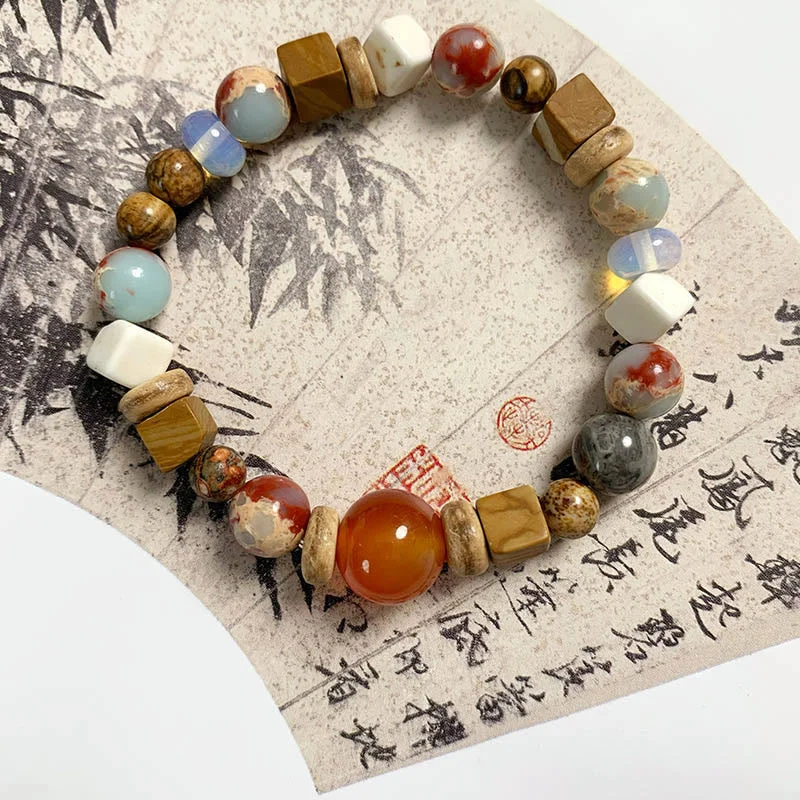 Engraved Stone Bracelets for Men-Buddha Stones Red Agate Shoushan Stone White Turquoise Calm Blessing Bracelet