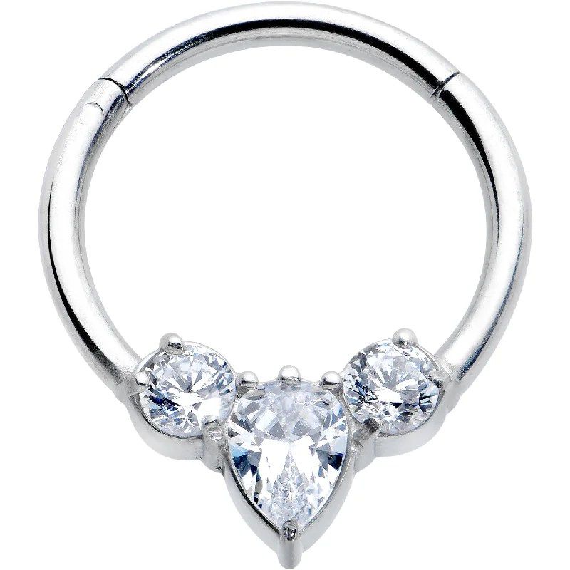 Stylish Nose Rings with Gemstone Accents -16 Gauge 3/8 Clear CZ Gem Triple Elegance Hinged Segment Ring Stylish Nose Rings with Gemstone Accents -16 Gauge 3/8 Clear CZ Gem Triple Elegance Hinged Segment Ring