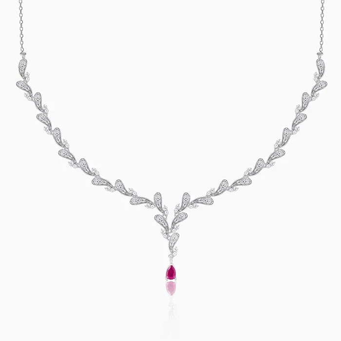 Shop Classic Women's Necklaces & Pendants with a Modern Twist-Silver Ruby Detail Necklace Shop Classic Women's Necklaces & Pendants with a Modern Twist-Silver Ruby Detail Necklace