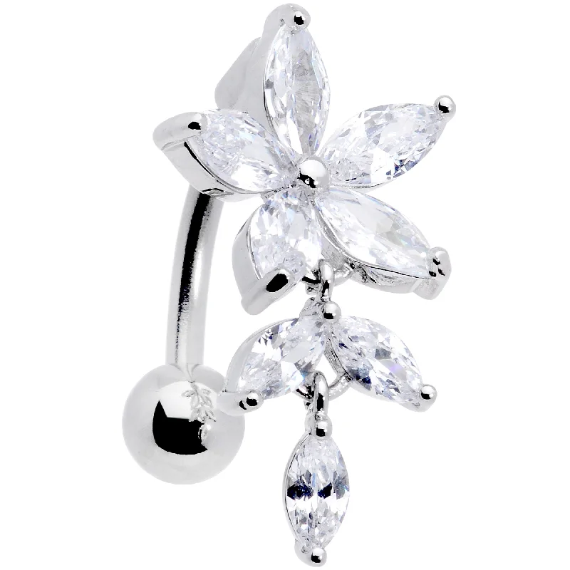 Comfortable Belly Rings for Fashion-Forward Women -Clear CZ Gem Fashion Flower Dangle Top Mount Belly Ring Comfortable Belly Rings for Fashion-Forward Women -Clear CZ Gem Fashion Flower Dangle Top Mount Belly Ring