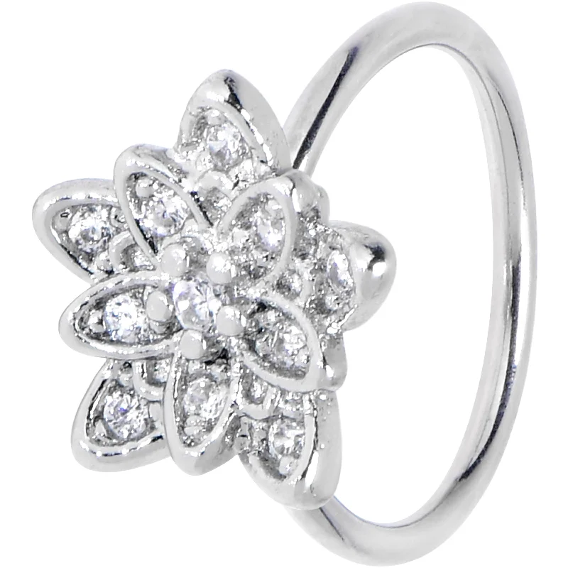 Nose Rings with Casual Vibes -20 Gauge 5/16 Clear CZ Gem Snowflake Flower Nose Hoop