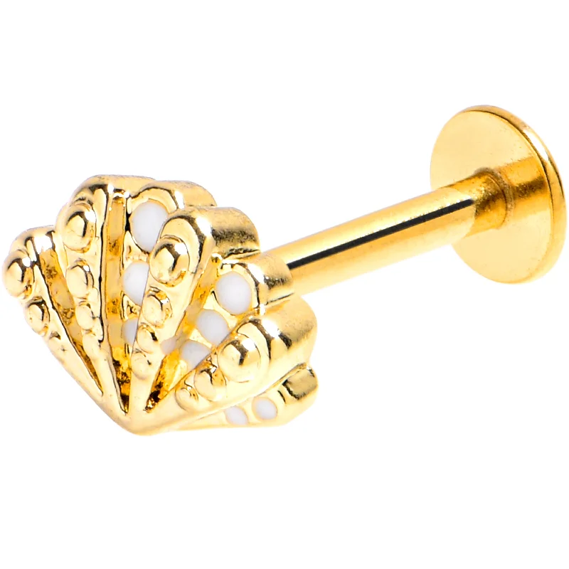 Stunning Designer Lip Rings16 Gauge 5/16 Gold Tone Luxe Sea Shell Glam Labret Monroe Tragus