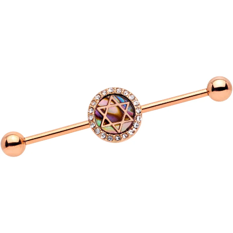 Women's Earrings – Elegant Designs for Every Personality--Clear Gem Star of David Rose Gold Anodized Straight Industrial Barbell 38mm Women's Earrings – Elegant Designs for Every Personality--Clear Gem Star of David Rose Gold Anodized Straight Industrial Barbell 38mm